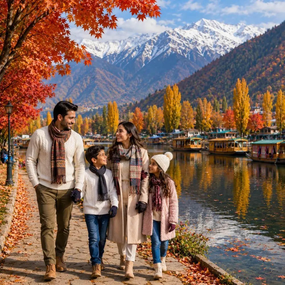 Kashmir Autumn Special featuring Srinagar, Gulmarg, Pahalgam, Dal Lake, houseboat stay and colourful Chinar trees in autumn.