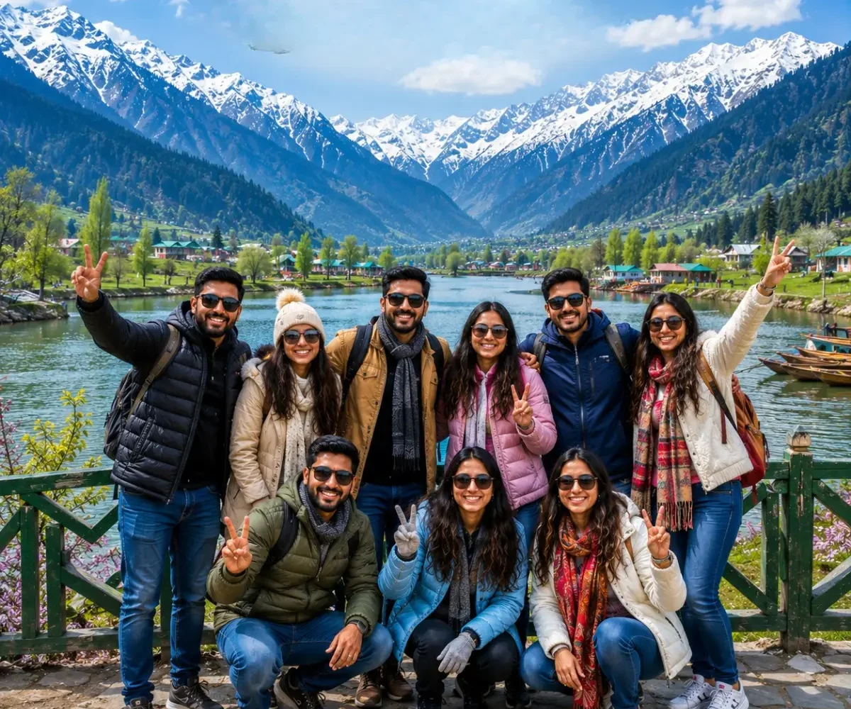 Kashmir Valley Group Tour Package featuring Dal Lake, Gulmarg, Pahalgam, Sonamarg, snow-covered mountains and beautiful Himalayan landscapes.