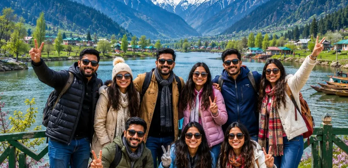 Kashmir Valley Group Tour Package featuring Dal Lake, Gulmarg, Pahalgam, Sonamarg, snow-covered mountains and beautiful Himalayan landscapes.