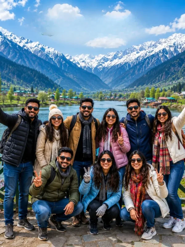 Kashmir Valley Group Tour Package featuring Dal Lake, Gulmarg, Pahalgam, Sonamarg, snow-covered mountains and beautiful Himalayan landscapes.