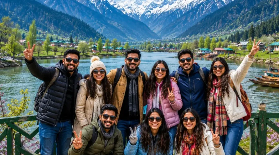 Kashmir Valley Group Tour Package featuring Dal Lake, Gulmarg, Pahalgam, Sonamarg, snow-covered mountains and beautiful Himalayan landscapes.