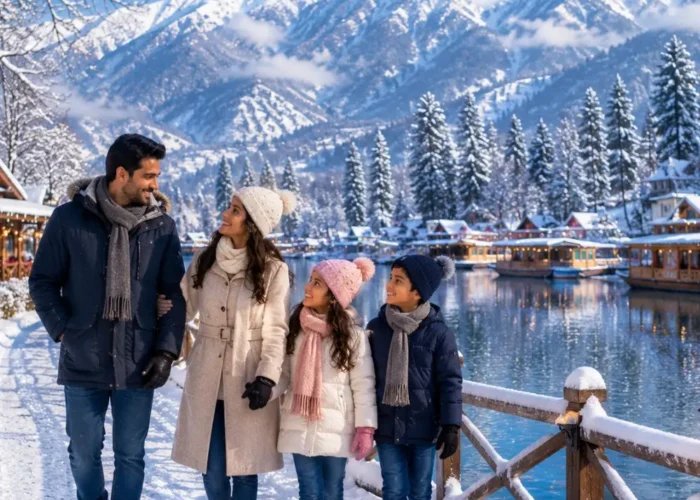 Kashmir Winter Wonderland Tour Package featuring Srinagar, Gulmarg, Pahalgam, snow-covered mountains, Dal Lake and houseboat stay.