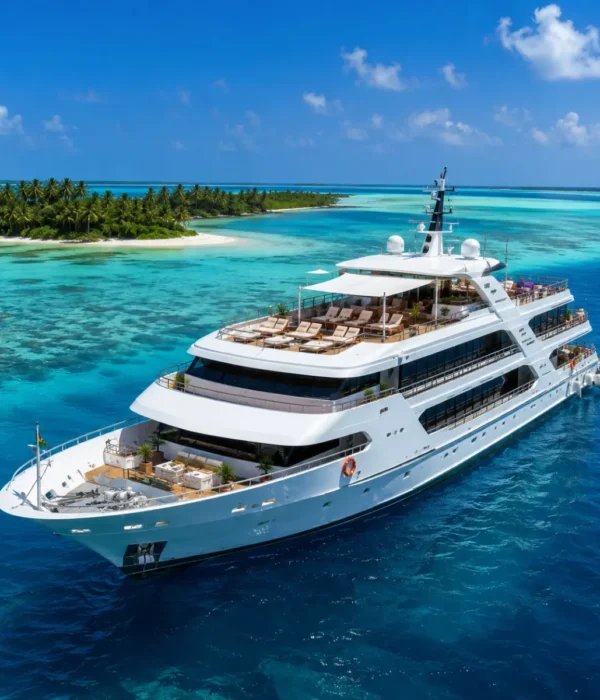 Kochi Lakshadweep Cruise Package featuring a luxury cruise ship, turquoise lagoons, white sandy beaches, coral reefs and premium island cruise experiences.