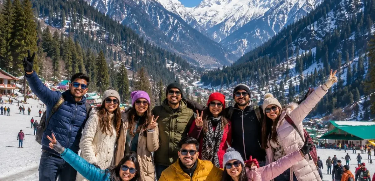 Manali Solang Valley Group Tour Package featuring snow-covered mountains, Solang Valley, Rohtang Pass, adventure activities and scenic Himalayan landscapes.