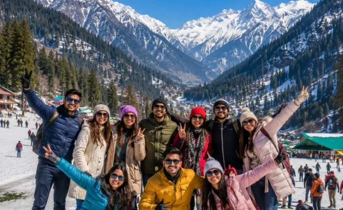 Manali Solang Valley Group Tour Package featuring snow-covered mountains, Solang Valley, Rohtang Pass, adventure activities and scenic Himalayan landscapes.