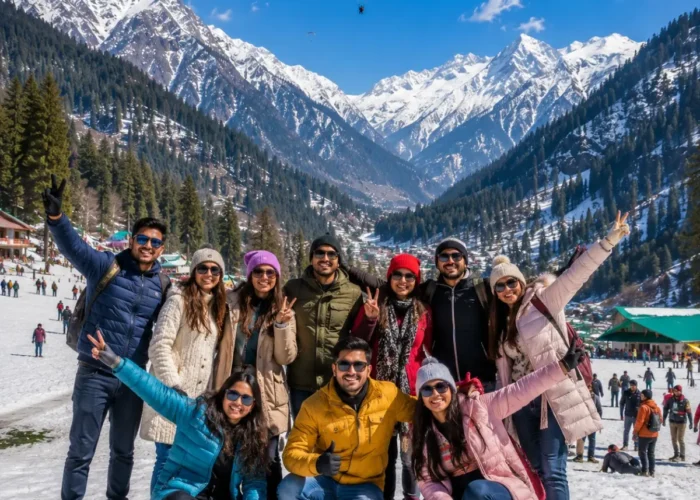 Manali Solang Valley Group Tour Package featuring snow-covered mountains, Solang Valley, Rohtang Pass, adventure activities and scenic Himalayan landscapes.