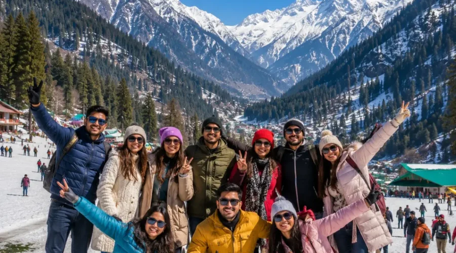 Manali Solang Valley Group Tour Package featuring snow-covered mountains, Solang Valley, Rohtang Pass, adventure activities and scenic Himalayan landscapes.