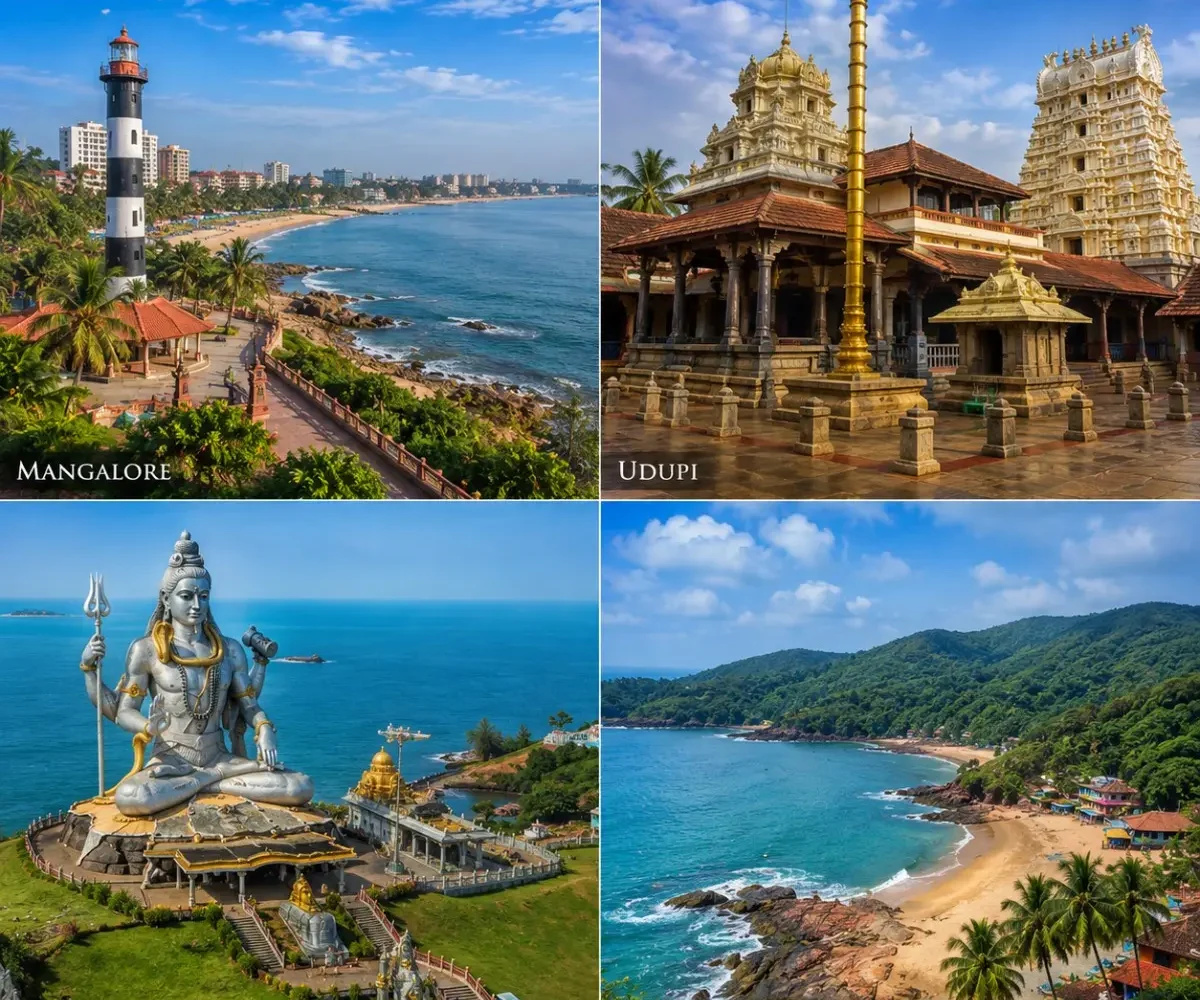 Mangalore, Udupi, Murudeshwar & Gokarna Tour Package featuring Murudeshwar Shiva Statue, Udupi Sri Krishna Temple, Gokarna beaches and Mangalore coastline