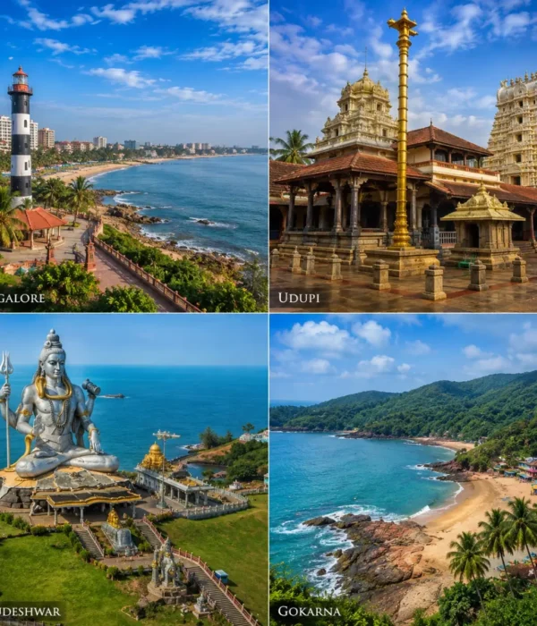 Mangalore, Udupi, Murudeshwar & Gokarna Tour Package featuring Murudeshwar Shiva Statue, Udupi Sri Krishna Temple, Gokarna beaches and Mangalore coastline