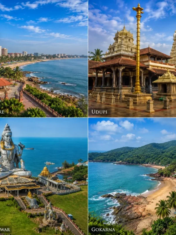 Mangalore, Udupi, Murudeshwar & Gokarna Tour Package featuring Murudeshwar Shiva Statue, Udupi Sri Krishna Temple, Gokarna beaches and Mangalore coastline
