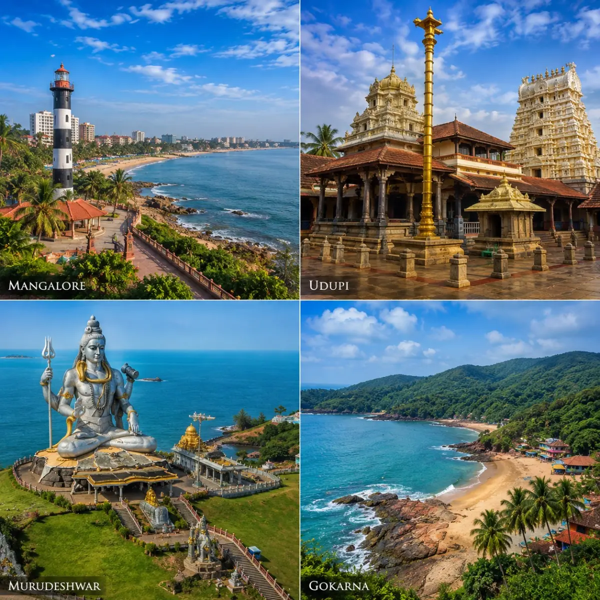 Mangalore, Udupi, Murudeshwar & Gokarna Tour Package featuring Murudeshwar Shiva Statue, Udupi Sri Krishna Temple, Gokarna beaches and Mangalore coastline
