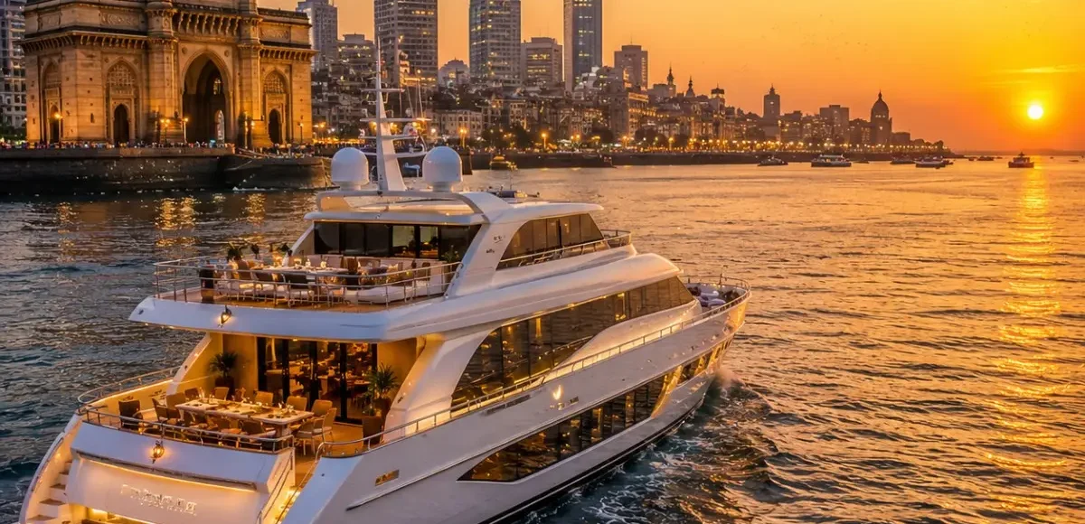 Mumbai Weekend Cruise Package featuring a luxury cruise ship sailing from Mumbai with ocean views, fine dining, live entertainment and premium onboard experiences.