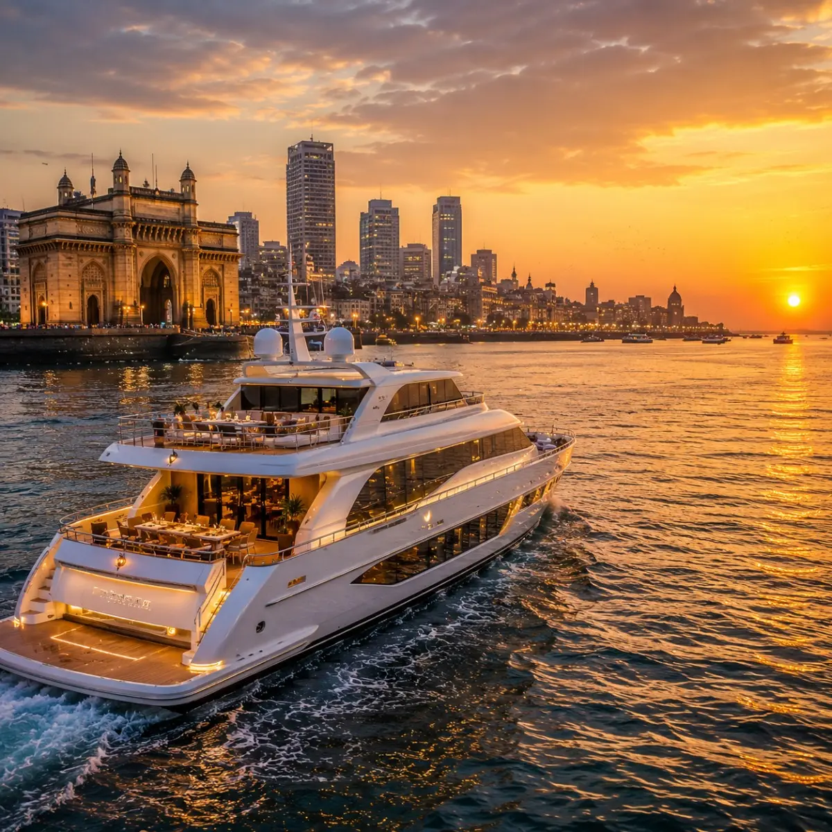 Mumbai Weekend Cruise Package featuring a luxury cruise ship sailing from Mumbai with ocean views, fine dining, live entertainment and premium onboard experiences.