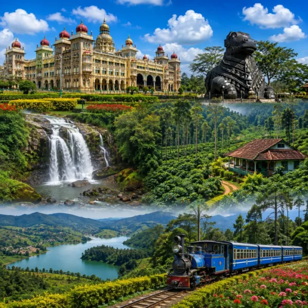 Mysuru, Coorg & Ooty Tour Package featuring Mysore Palace, Coorg coffee plantations, Abbey Falls and Ooty tea gardens