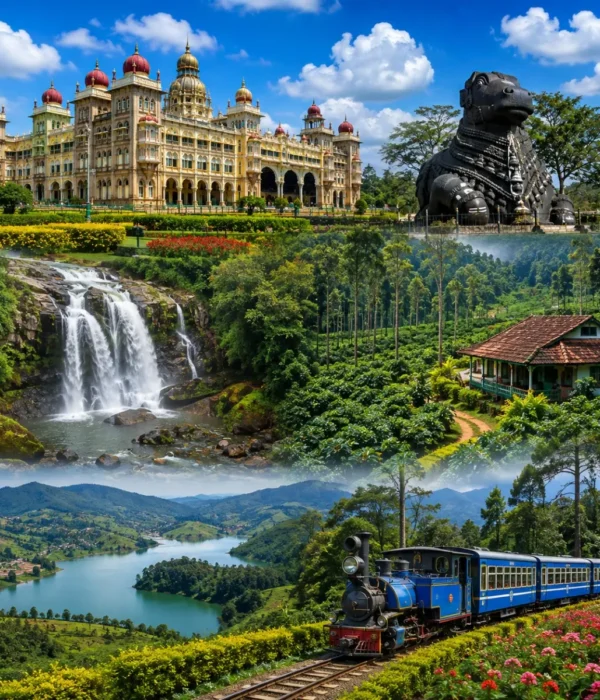 Mysuru, Coorg & Ooty Tour Package featuring Mysore Palace, Coorg coffee plantations, Abbey Falls and Ooty tea gardens