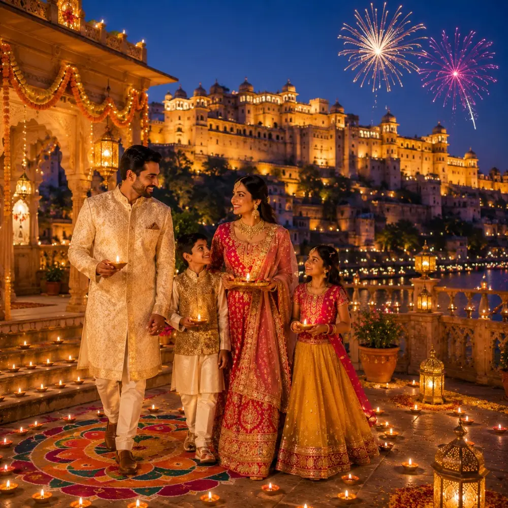 Rajasthan Royal Diwali Tour Package featuring Jaipur, Udaipur, Jodhpur, royal palaces, forts and festive Diwali celebrations.