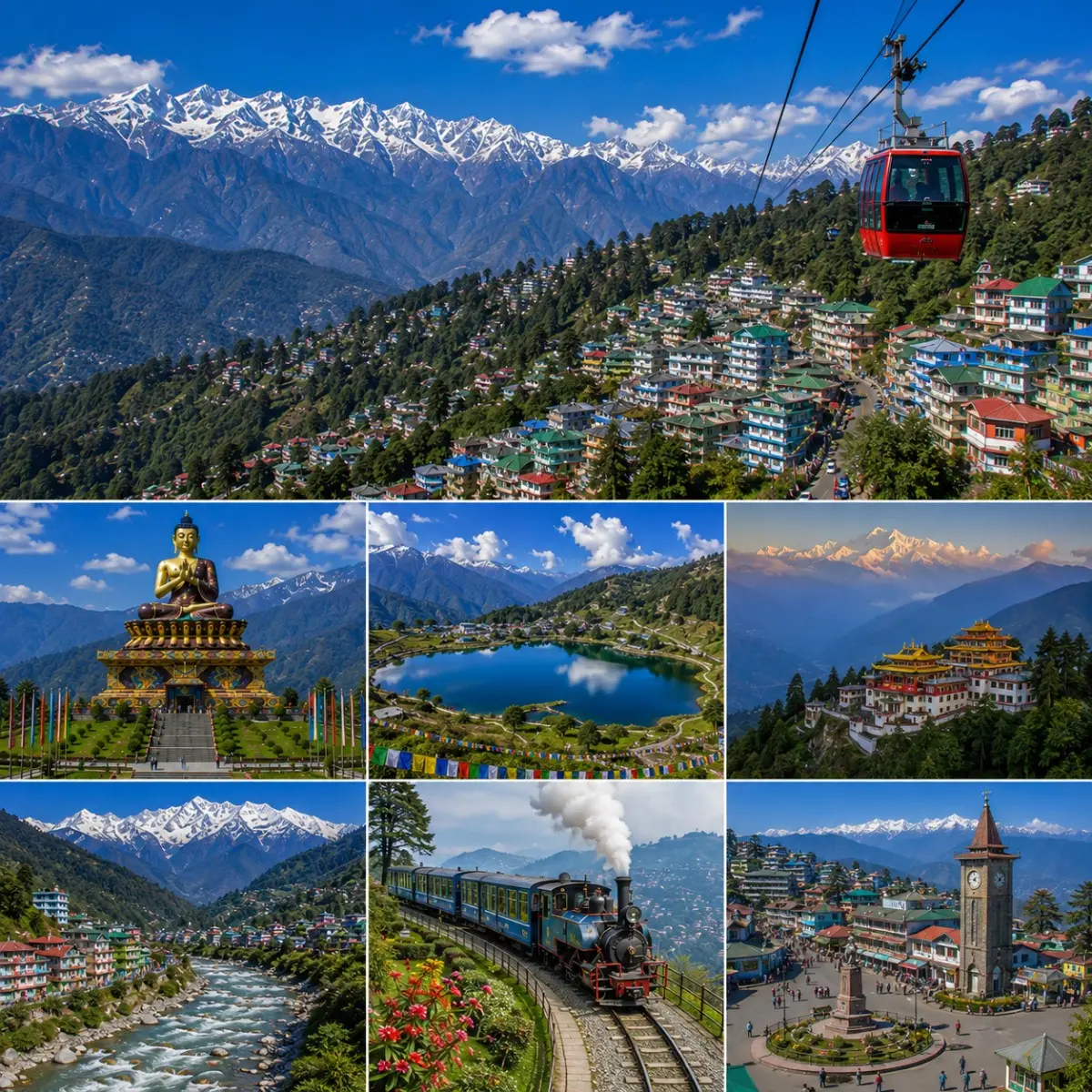 Sikkim Darjeeling Grand Tour Package featuring Tsomgo Lake, Yumthang Valley, Pelling Skywalk, Tiger Hill, Darjeeling Toy Train and Mount Kanchenjunga.