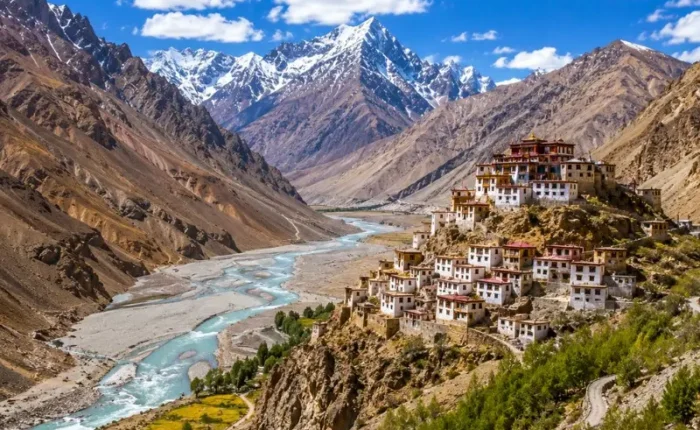Spiti Valley 7 Nights 8 Days bus package from Delhi featuring Kaza, Key Monastery, Chandratal Lake, Kunzum Pass and scenic Himalayan landscapes.