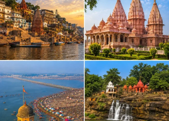 Varanasi Ayodhya Prayagraj Chitrakoot Tour Package featuring Kashi Vishwanath Temple, Shri Ram Janmabhoomi Mandir, Triveni Sangam and Ram Ghat Chitrakoot.