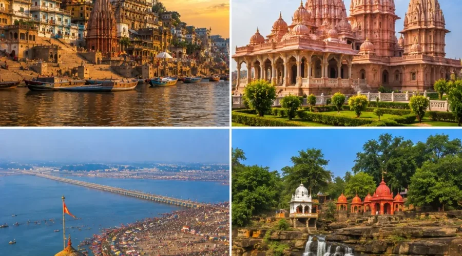 Varanasi Ayodhya Prayagraj Chitrakoot Tour Package featuring Kashi Vishwanath Temple, Shri Ram Janmabhoomi Mandir, Triveni Sangam and Ram Ghat Chitrakoot.
