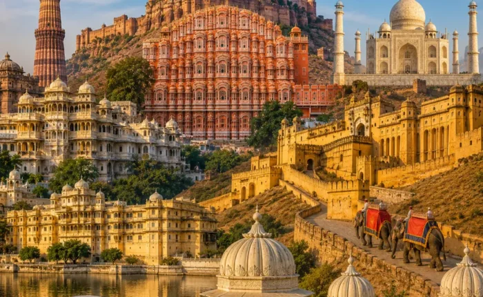 Rajasthan grand tour with Jaipur palaces, Jodhpur blue city, Jaisalmer desert, Udaipur lake and royal forts.