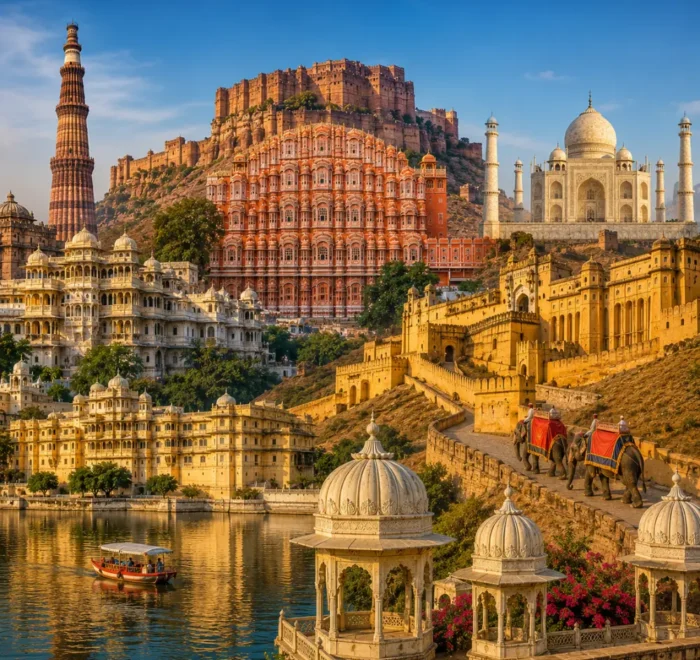 Rajasthan grand tour with Jaipur palaces, Jodhpur blue city, Jaisalmer desert, Udaipur lake and royal forts.